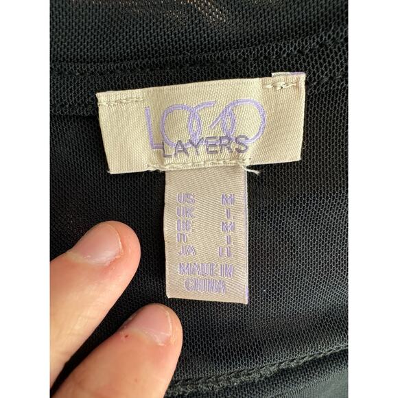 LOGO by Lori Goldstein Printed Sheer Top with Solid Details Medium Black - Picture 11 of 13